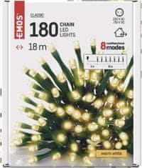 EMOS LED vianočná reťaz, 18 m, vonkajšia aj vnútorná, teplá biela, programy
