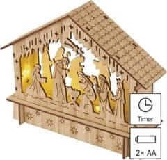 EMOS LED vánoční betlém dřevěný, 15 cm, 2x AA, vnitřní, teplá bílá, časovač