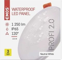 EMOS LED panel 155mm, kruhový vstavaný biely, 13W neutr. b., IP65