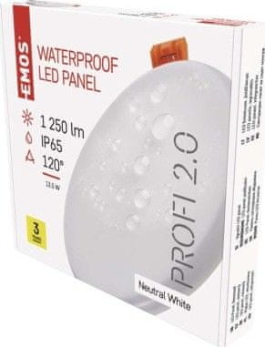 EMOS LED panel 155mm, kruhový vstavaný biely, 13W neutr. b., IP65