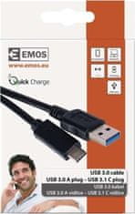 EMOS USB kábel 3.0 A/M - USB 3.1 C/M 1m čierny, Quick charge