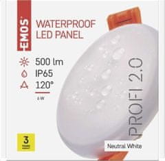 EMOS LED panel 75mm, kruhový vstavaný biely, 6W neut. biela, IP65