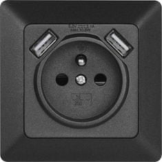 EMOS Zásuvka s USB 2,1A max., antracit