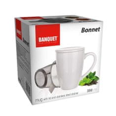 Banquet Hrnček s viečkom a nerezovým sitkom BONNET 350 ml, biely, OK, súprava 4 ks