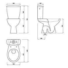 AQUALINE , MIGUEL WC kombi misa s nádržkou vrátane splachovacej súpravy, spodný odpad, LC2258