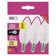 EMOS LED žiarovka Classic sviečka / E14 / 5 W (40 W) / 470 lm / teplá biela