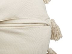 Beliani Sada 2 okrúhlych bavlnených vankúšov so strapcami 45 cm béžová MADIA