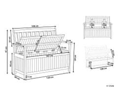 Beliani Záhradná lavica z akáciového dreva s úložným priestorom 120 cm mahagónová hnedá s bielym vankúšom SOVANA