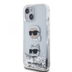 Karl Lagerfeld Zadný kryt Liquid Glitter Karl and Choupette Head pre iPhone 15 Silver