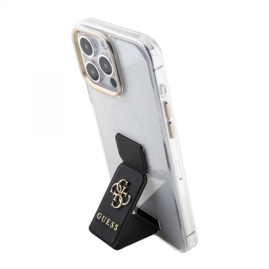 Guess Zadný kryt PU Grip Stand 4G Metal Logo pre iPhone 15 Pro Black