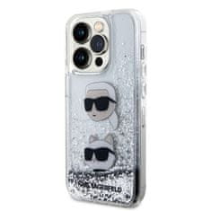 Karl Lagerfeld Zadný kryt Liquid Glitter Karl and Choupette Head pre iPhone 15 Pro Silver