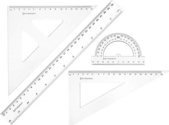 Stingray Sada pravítok s uhlomerom, 4 ks, transparentná