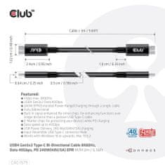 Club 3D Kábel USB4 Gen3x2 Typ C 8K60Hz UHD Power Delivery 240W, (M/M), 300cm (CAC-1579)