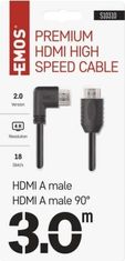 EMOS HDMI 2.0 high speed kabel A vidlice - A vidlice 90° 3 m