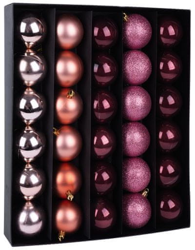 Strend Pro Gule MagicHome Vianoce, 30 ks, medeno - ružové, mix, na vianočný stromček, 6 cm