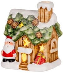 Strend Pro Dekorácia MagicHome Vianoce, Domček so santom, LED, terakota, 10x8,3x12,2 cm