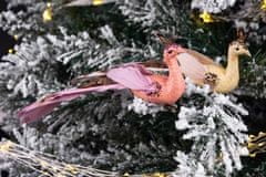 Strend Pro Vták MagicHome Vianoce, ružový páv so štipcom, 23cm