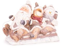 Strend Pro Dekorácia MagicHome Vianoce, Santa, sob a snehuliak na saniach, keramika, 45x23x34,50 cm