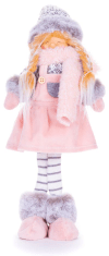 Strend Pro Postavička MagicHome Vianoce, Dievčatko s vysokým klobúkom, látkové, ružovo-sivé, stojace, 17x13x48 cm
