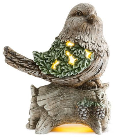 Strend Pro Dekorácia MagicHome Vianoce, Sýkorka na kmeni, 9 LED, 3xAAA, keramika, 22x21,50x40 cm
