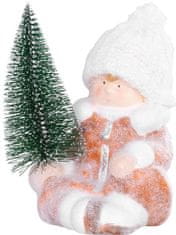 Strend Pro Postavička MagicHome Vianoce, Chlapček so stromčekom, terakota, 14,5x13x17 cm