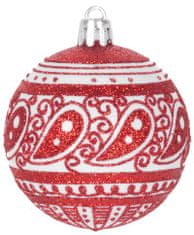 Strend Pro Gule MagicHome Vianoce, 8 ks, 6 cm, červené s bielym ornamentom, na vianočný stromček