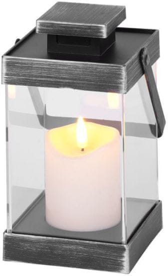 Strend Pro Lampáš MagicHome Vianoce Retro, s LED sviečkou, čierny, 3xAAA, plast, časovač, 10x18,5 cm, pohyblivý plameň