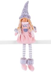 Strend Pro Postavička MagicHome Vianoce, Dievčatko s vysokým klobúkom, látkové, ružovo-sivé, 17x12x54 cm