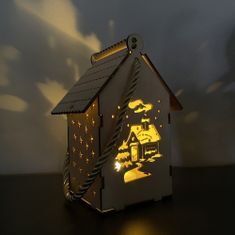 Ruhhy Vianočný závesný drevený domček s LED svetlom drevený