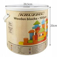 Kruzzel  22666 Drevené kocky vo vedre s vekom 100 ks