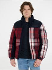 Tommy Hilfiger Červeno-modrá pánska zimná prešívaná bunda Tommy Hilfiger New York Check Puffer Jacket S