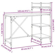 Vidaxl Počítačový stôl s policami hnedý dub 120x47x109 cm