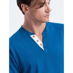 OMBRE Pánske tričko s dlhým rukávom a výstrihom HENLEY modré MDN124084 XXL