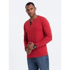 OMBRE Pánske tričko s dlhým rukávom a výstrihom HENLEY červené MDN124088 L