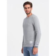 OMBRE Pánsky textúrovaný sveter s výstrihom V5 OM-SWSW-0104 svetlosivý MDN124121 XXL