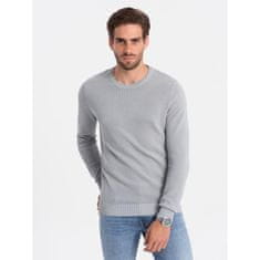 OMBRE Pánsky textúrovaný sveter s výstrihom V5 OM-SWSW-0104 svetlosivý MDN124121 XXL