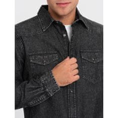 OMBRE Pánska džínsová košeľa na gombíky s vreckami V3 OM-SHDS-0115 čierna MDN124129 L