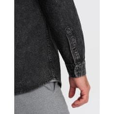 OMBRE Pánska džínsová košeľa na gombíky s vreckami V3 OM-SHDS-0115 čierna MDN124129 L