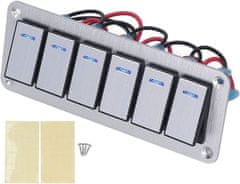 HADEX Hliníkový panel so 6 vypínačmi Rocket switch 12/24V - modré podsvietenie