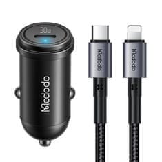 Mcdodo Nabíjačka do auta Mcdodo CC-7492, USB-C, 30 W + kábel USB-C na Lightning (čierna)