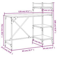 Vidaxl Počítačový stôl s policami sivý sonoma 120x47x109 cm