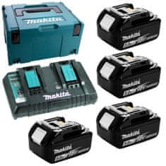 Makita 4x 5Ah 18V akumulátor BL1850B, 2-portová nabíjačka DC18RD MAKPAC