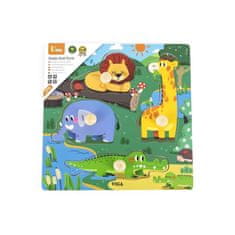 Viga Detské drevené puzzle s úchytmi Viga Divoké zvieratá 4 ks 