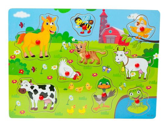 WOWO Drevené Puzzle s Tvarmi Zvierat z Farmy - Edukačná Hračka