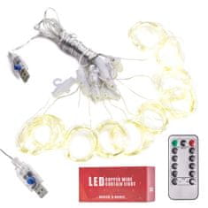 WOWO Girlanda LED Závesové Svietidlá 3x3m, 300LED, Teplé Biele, USB, s Diaľkovým Ovládaním
