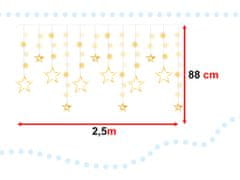 WOWO 2,5m LED Záves s Motívom Hviezd, 138LED, Teplá Biela Farba