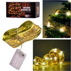 WOWO Vianočná LED Stuha 10m, 100LED, Osvetlenie Stromčeka, Teplá Biela, Batériová