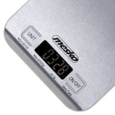 WOWO Presná Elektronická Kuchynská Váha Mesko MS 3169, Inox, Max 5kg/1g, Biela