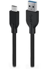 Genius ACC-A2CC-3A, Kábel, USB A/USB-C, USB 3.0, 3A, QC 3.0, opletený, 1,5 m, čierny