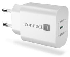 Connect IT Voyager2 nabíjací adaptér 1×USB-C, 25W PD, BIELÝ